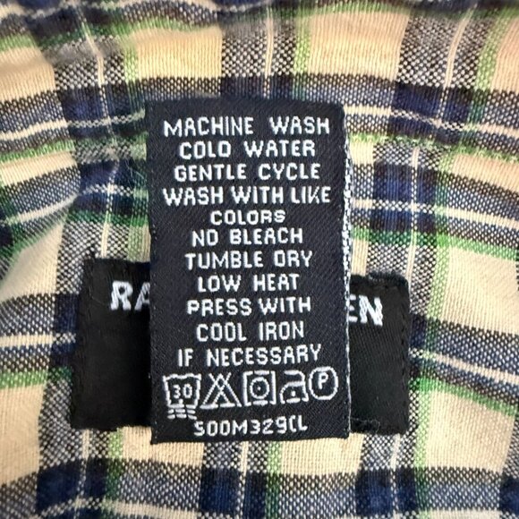 Ralph Lauren Jeans Co Plaid Flannel Button Down Shirt Mens Large Tan Preppy Soft - Picture 13 of 13